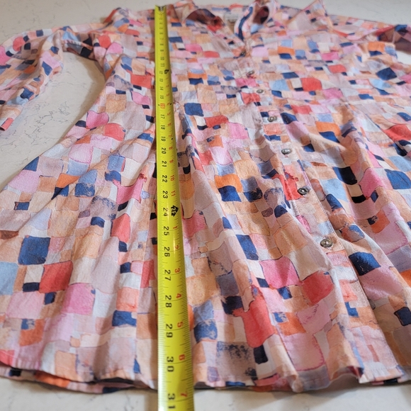 Nic+Zoe 100% cotton Abstract Print Button Front colorful Tunic Top Medium - Picture 7 of 10